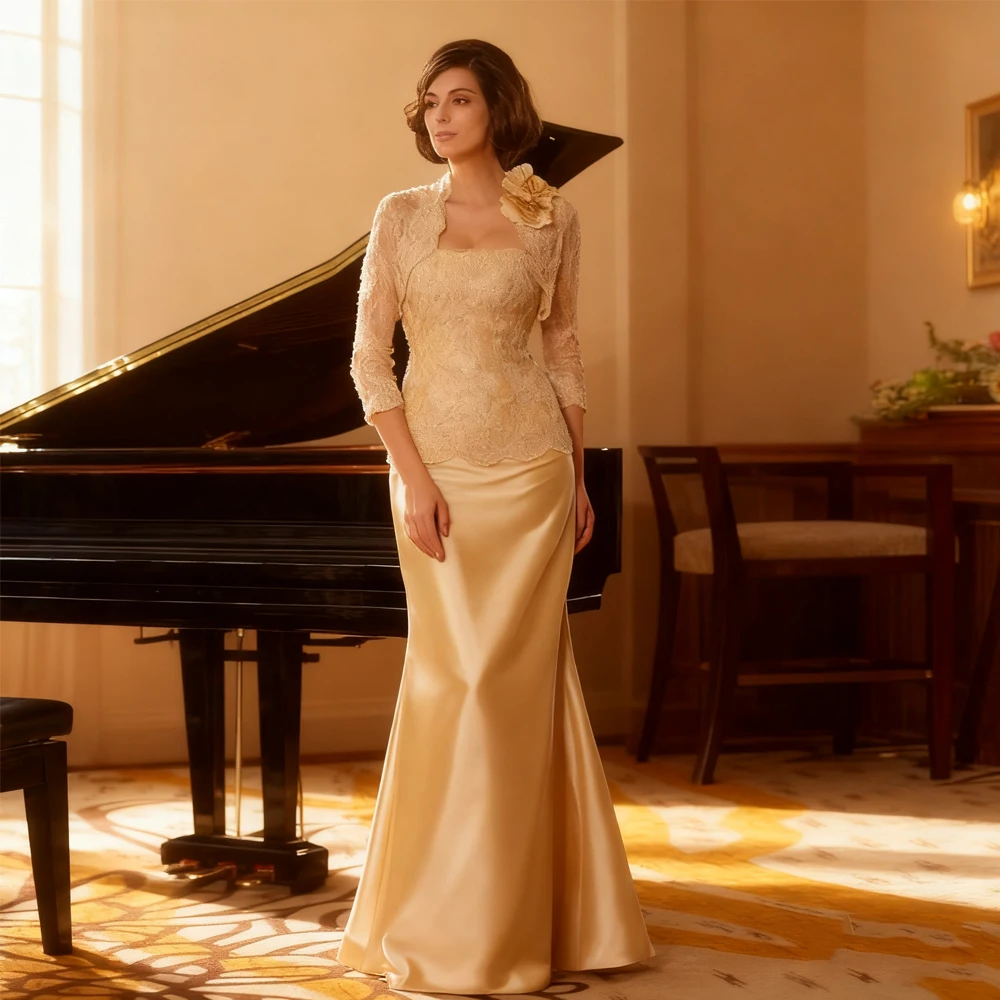 

Three Quarter Mother of Bride Dresses for Women Mermaid Prom Gowns Strapless Robe De Soirée 2025 Summer Satin فساتين سه