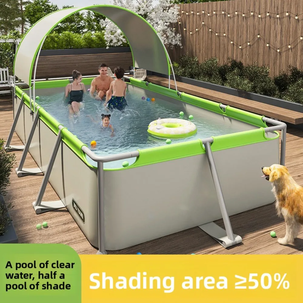 Above Ground Rectangular Swimming Pool Metal Steel Frame Pool Easy Set Family Backyard Pool for Backyard Garden Lawn for Adults