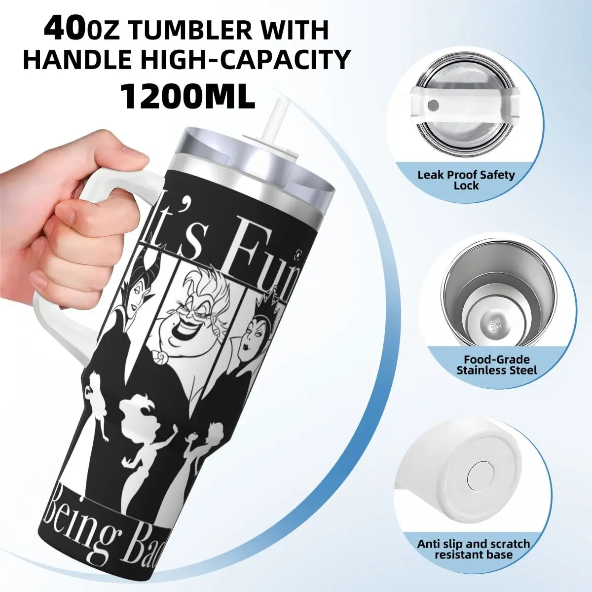 Villains Being Bad Stainless Steel Tumbler Travelist Thermal Mug With Straws and Lid Large Mugs Cup Cold Drink Water Bottle