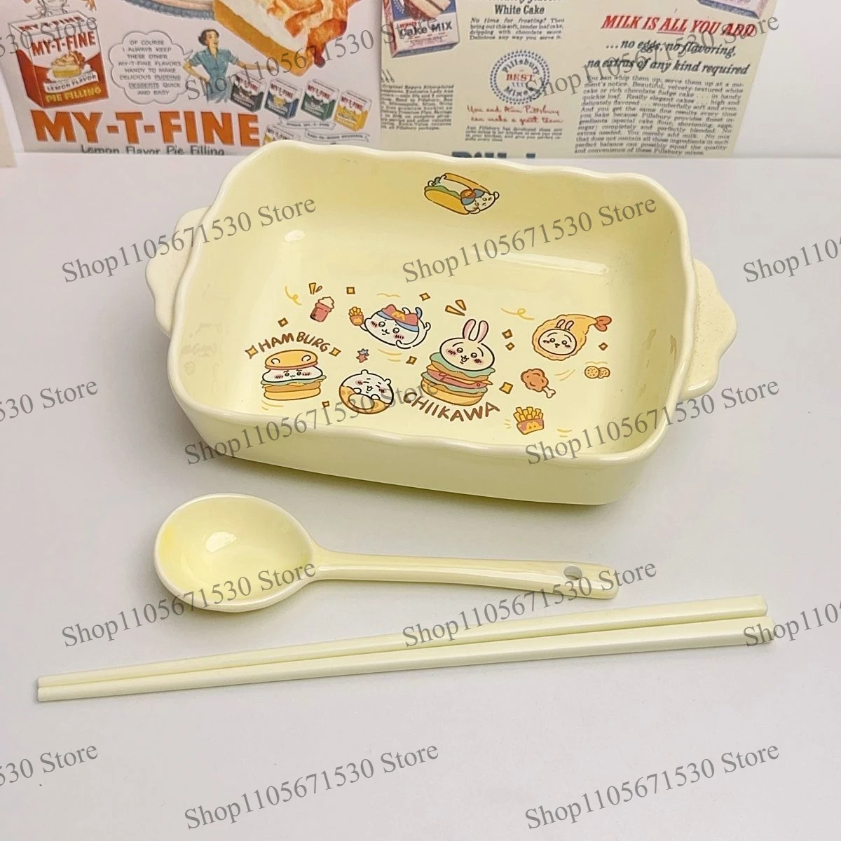 Kawaii Chiikawa New Japanese Usagi Ceramic Bowl High Temp Resistant Salad Baking Fruit Bowl Home Kitchen Food Tableware Lovely