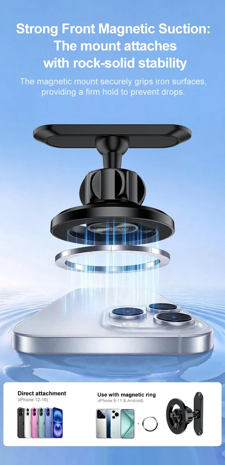 Dualer Starker Magnetischer Handyhalter fürs Auto, 360° ° Verstellbarer Metallständer für MagSafe, für iPhone 16 15 Pro Samsung Xiaomi Gym – Detail 5