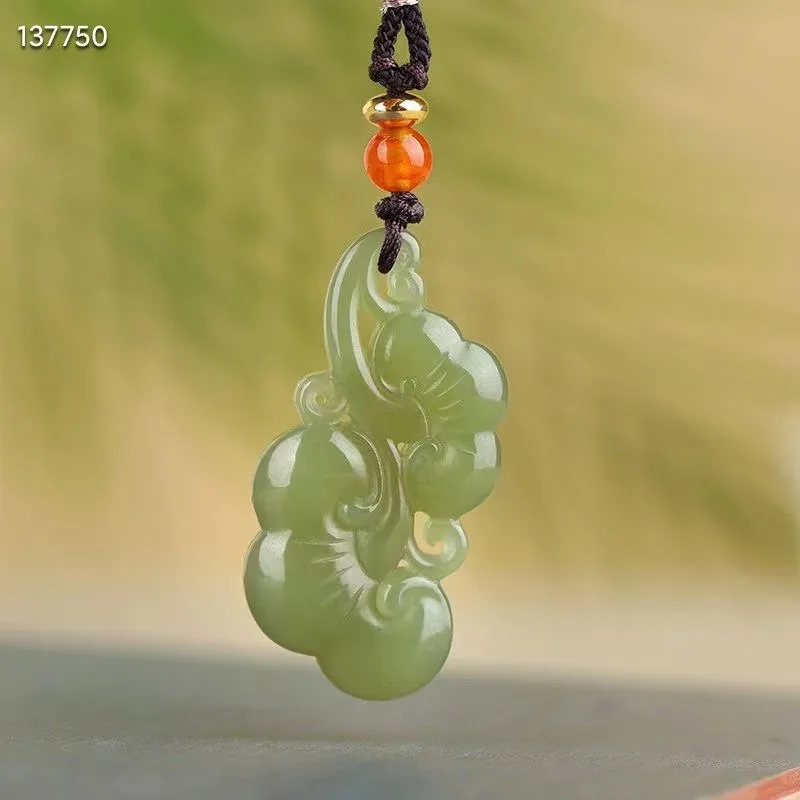 Natural 100% real green hetian jade carve Ruyi pendant Bless peace necklace jewellery for men women gifts luck jade