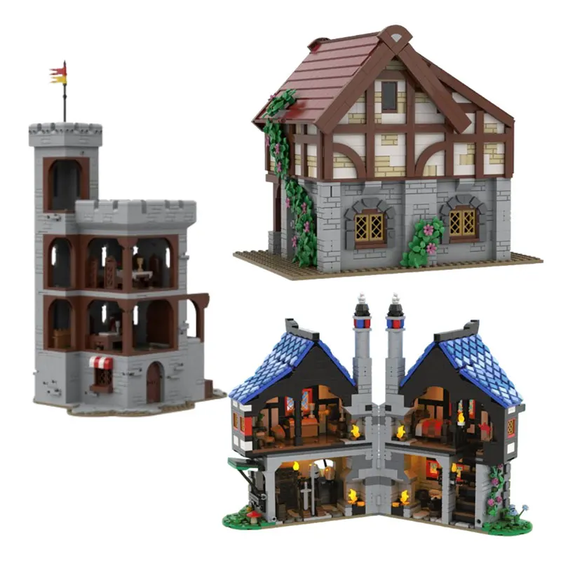 Kleine Partikelmontage-Bausteine MOC-155425 1325 Stück mittelalterliches Haus Schmiedeschäft Schloss Turm Gebäudemodell Spielzeug