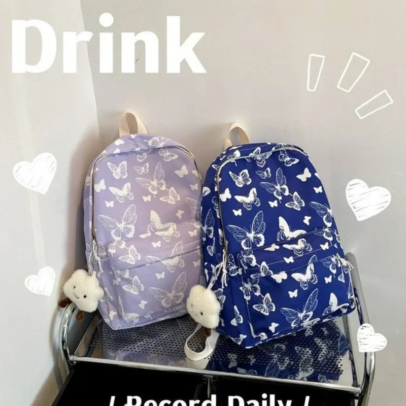 Mochila De Estudante De Nylon Sem Pingente, Saco De Viagem De Curta Distância, Padrão De Borboleta Portátil, Versão Coreana, Meninas, Universidade