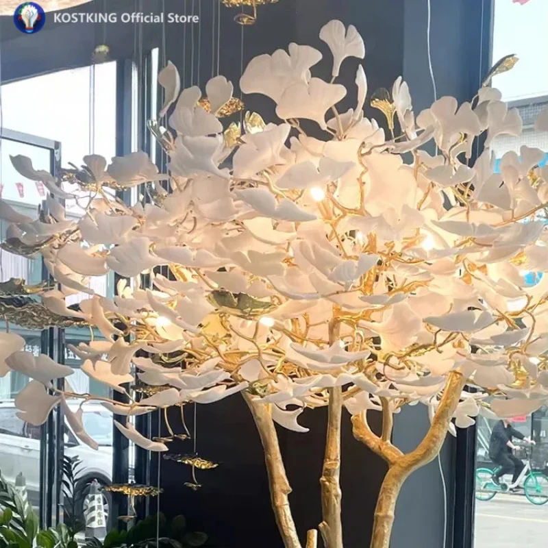 Custom Project Hotel Indoor Decoration Villa Ginkgo Ceramics LED Floor Lamp for Living Room