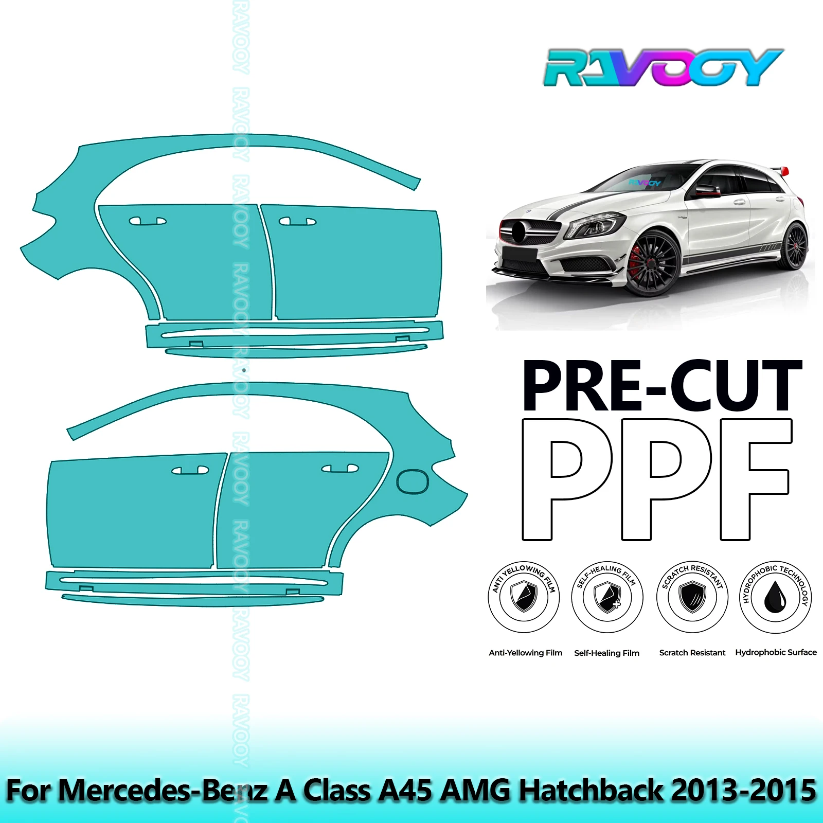 

For Mercedes-Benz A Class A45 AMG Hatchback 2013-2015 8.5mil Pre-Cut PPF Door & A/B Pillar Kit TPU Paint Protection Film Set