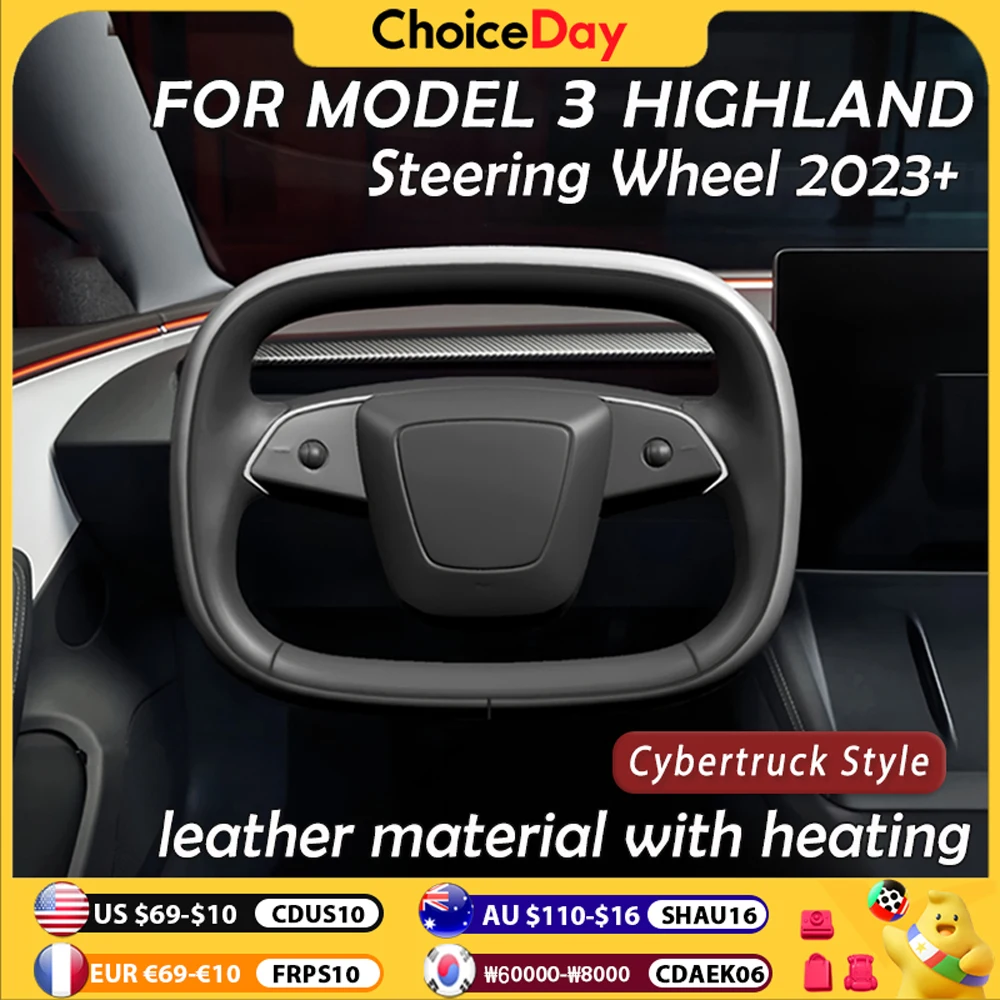 

Рулевое колесо с хомутом для Tesal Model 3 Highland 2024, индивидуальный персонализированный стиль киберриантажівки с подогревом, кожа 2023+