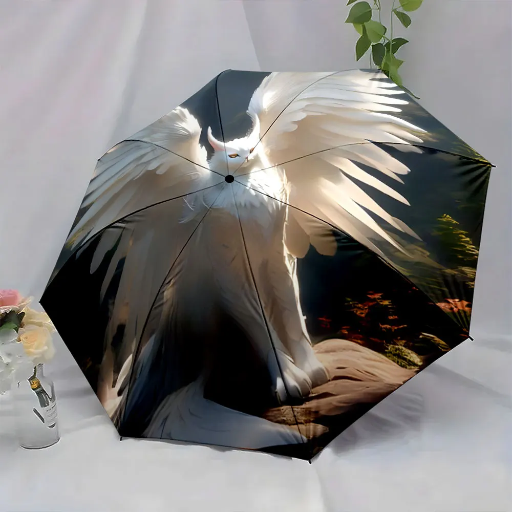 1PC Ethereal Winged Cat Design on Umbrella Print 8 Iron Ribs Folding Umbrella Auto-Open Fashion Sunshade