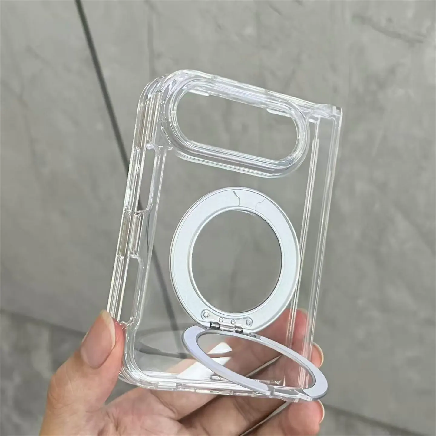 For iPhone Duo 18Fold Magnetic 360 Rotating Bracket Transparent Case for iPhone DUO 18ultra Shockproof for Magsafe Stand Cover