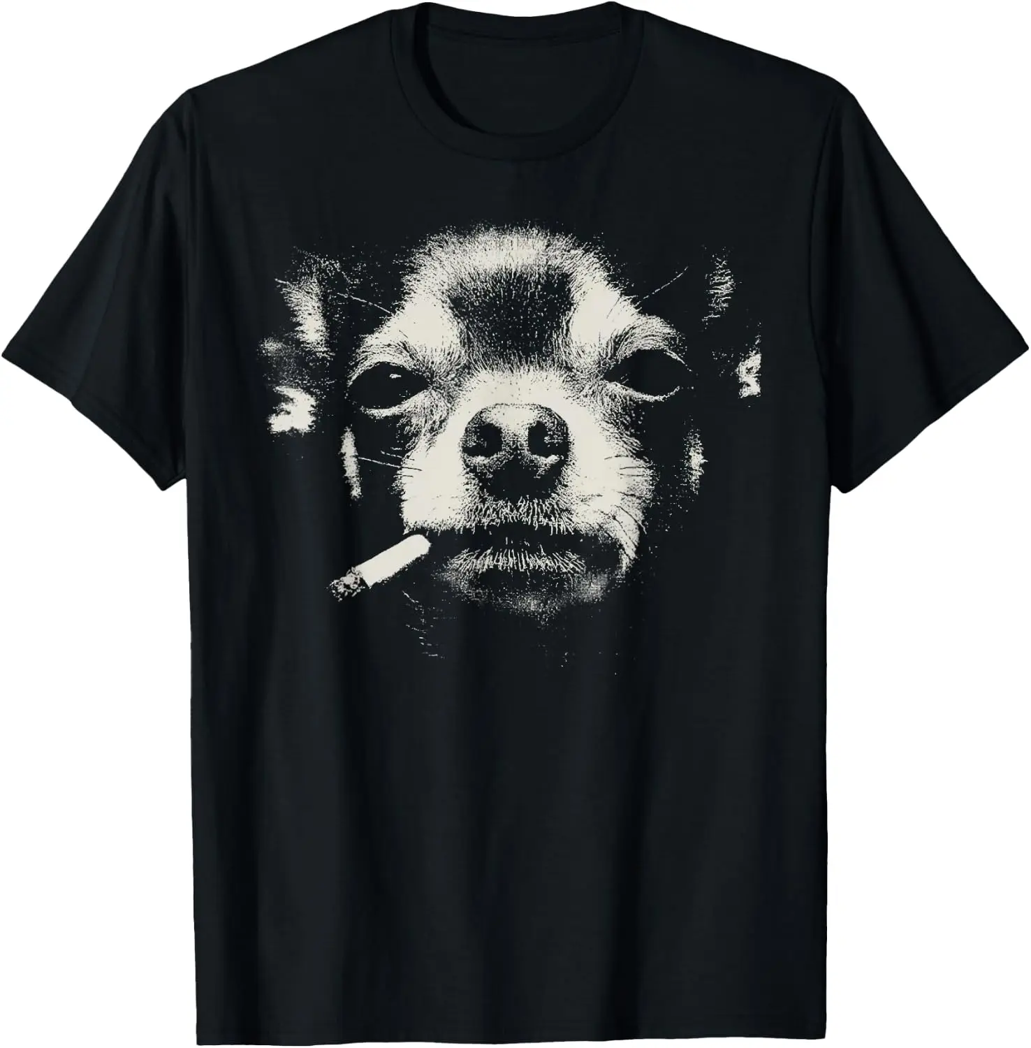 Dog Smoking Cigarette Funny Chihuahua Meme T-Shirt Men Women Unisex Novelty Graphic T‑Shirt, Classic Crew Neck 100% Cotton Tee, Lightweight Anti‑Pilling Breathable Casual Tops, Year‑Round Daily Outfit, Holiday Birthday Present Tee