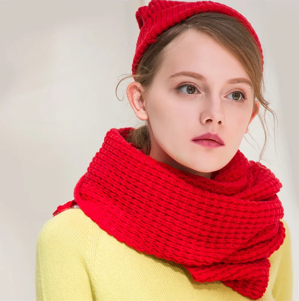 MRMT 2024 Brand New Women's Scarf Spring And Autumn New Solid Color Scarf For Female Warm Knitted Wrap Hat Two-Piece