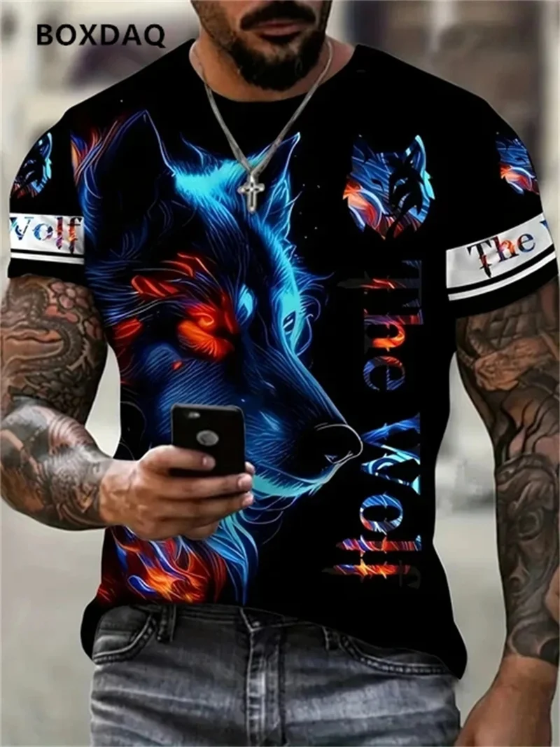 Fashion 3D Wolf Men\'s T-Shirt Hip Hop Trend Harajuku Clothes 3d Animal Print Tee Casual O-Neck Short Sleeve Summer Oversize Tops