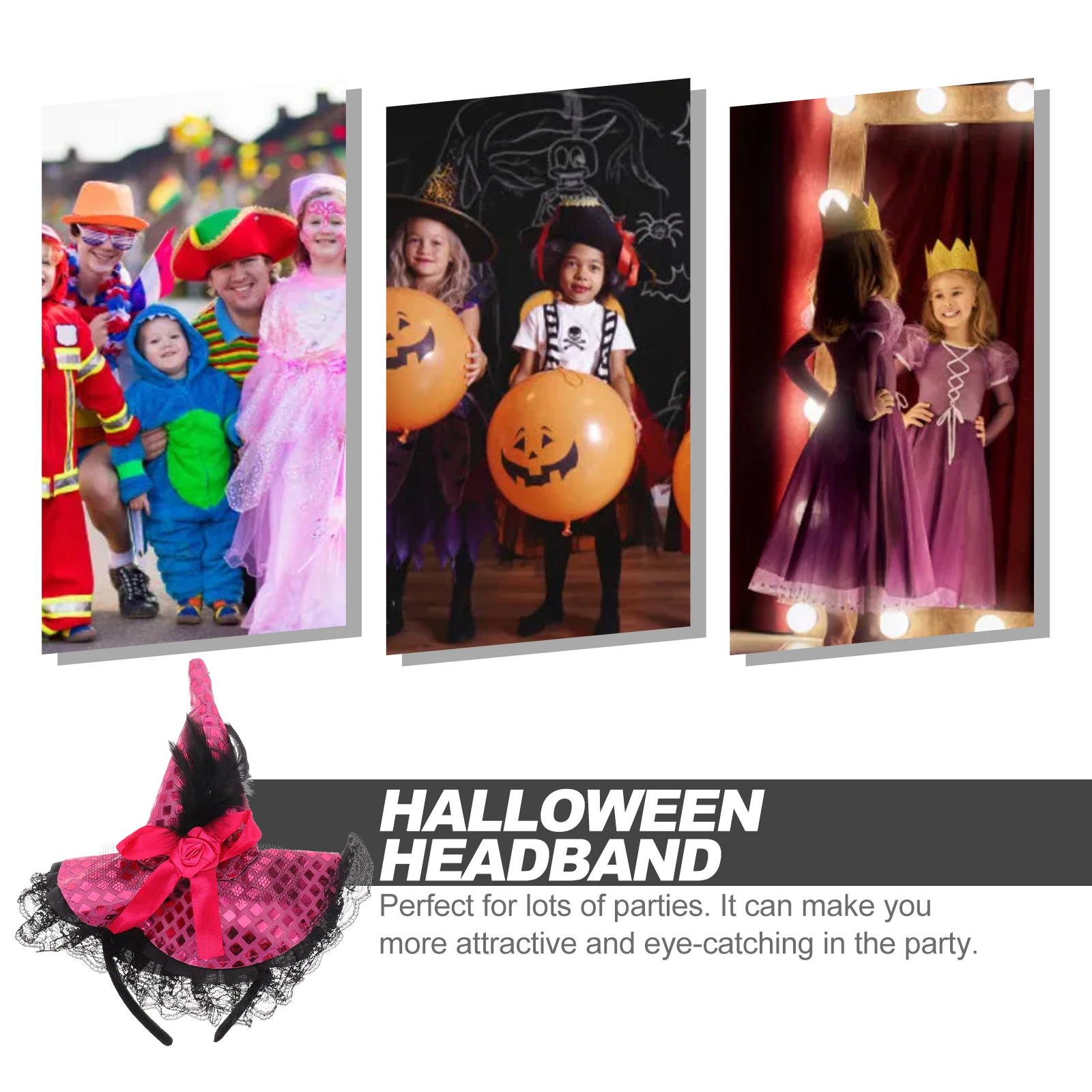 

Witch Hat Headband Kids Halloween Costume Purple Broom Diadema Sombrero Children Party Accessories