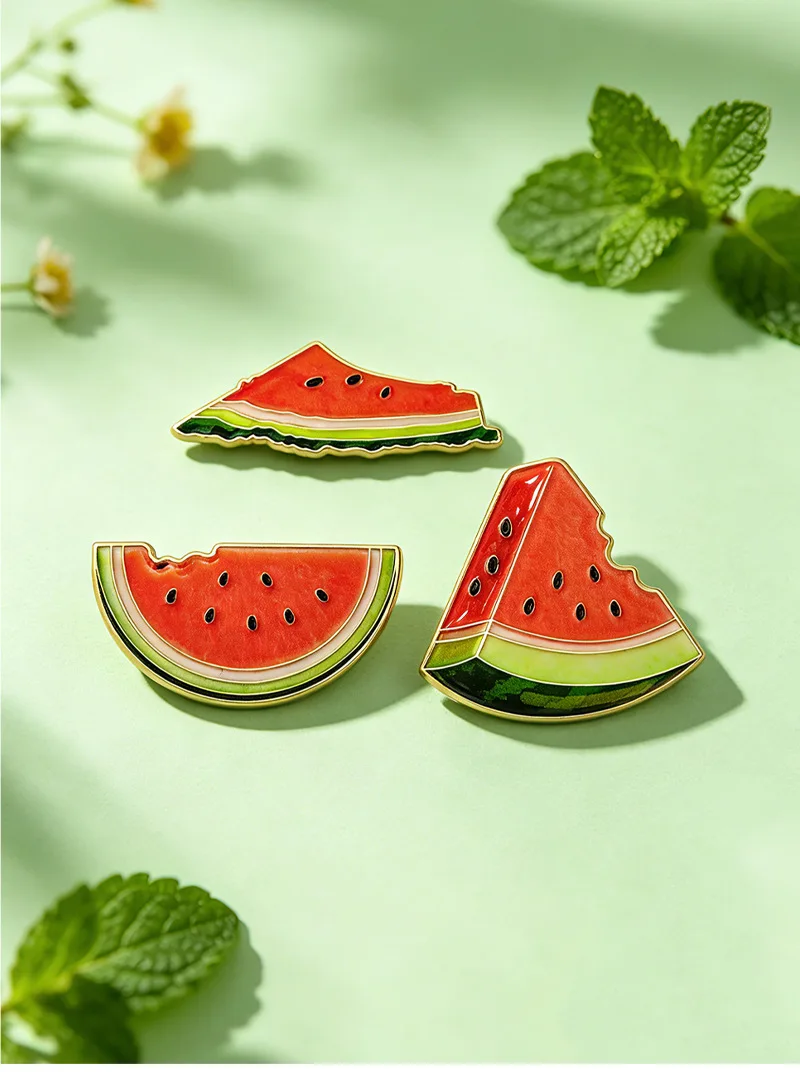 Cross-border New Arrival Summer Fresh Watermelon Brooch Simulated Fruit Metal Badge Cute Versatile Clothing Bags Accessories