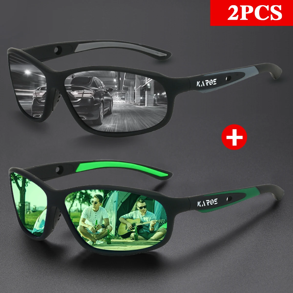 2 pièces/ensemble Karos hommes lunettes de soleil de pêche polarisées femmes mode UV400 cyclisme conduite randonnée lunettes de soleil Vision nocturne lunettes