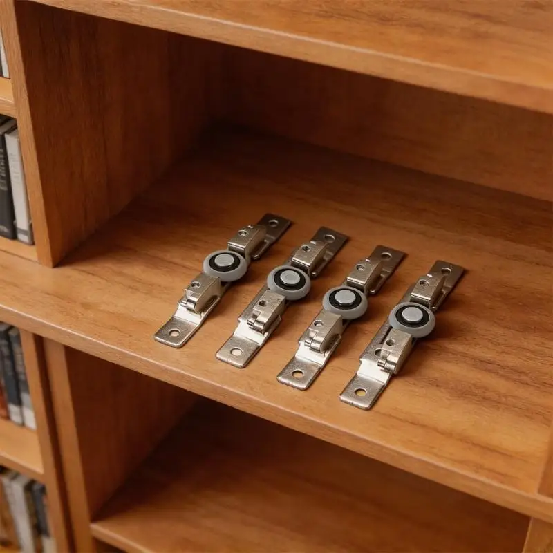 

4Pcs Bookcase Bend Pipe Metal Bearing Pulley Block Metal Sliding Door Hardware for Bookshelf Cabinet Smooth Gliding M4YD