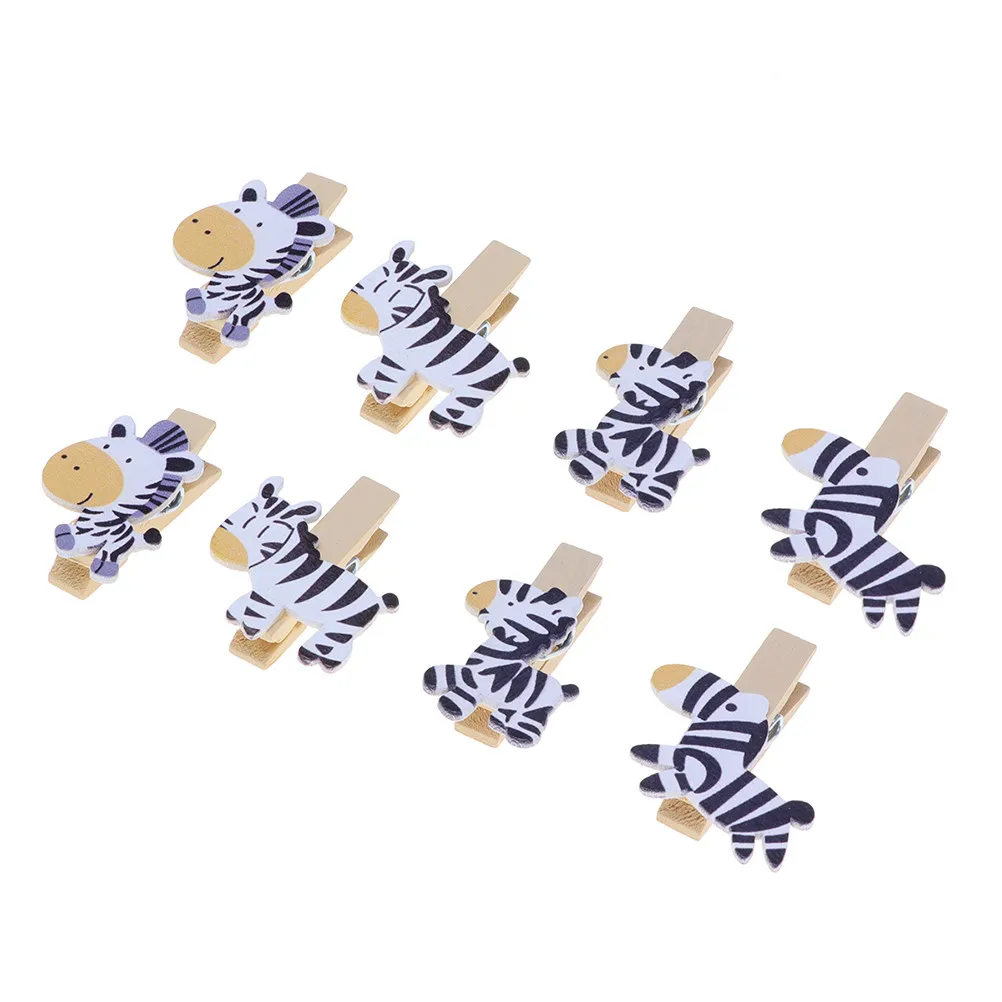 40Pcs Cartoon Zebra Wooden Photo Clips Thickened Design for Photos Cards Crafts DIY Home Office Decoration