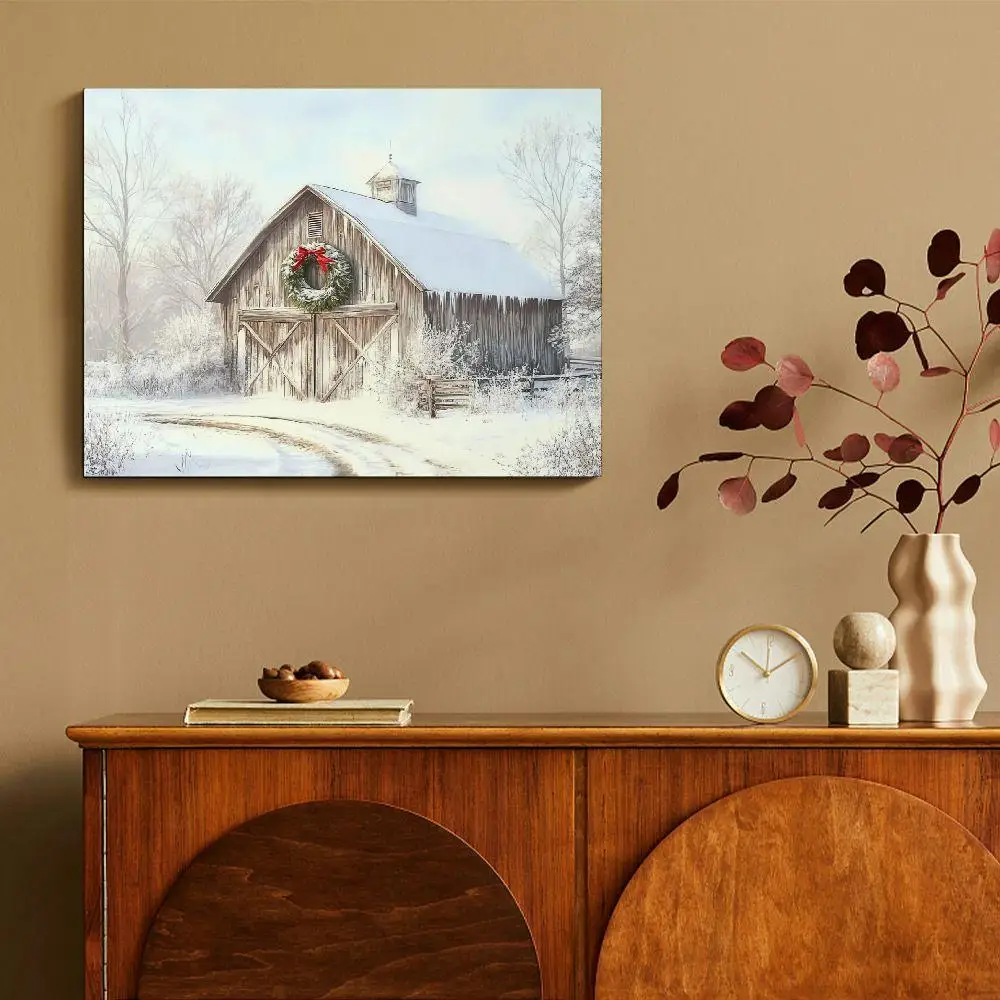 Póster en lienzo de casa de nieve de Navidad, carteles e impresiones, arte de pared de invierno, decoración de pared para dormitorio, sala de estar y pasillo, 1 ud.