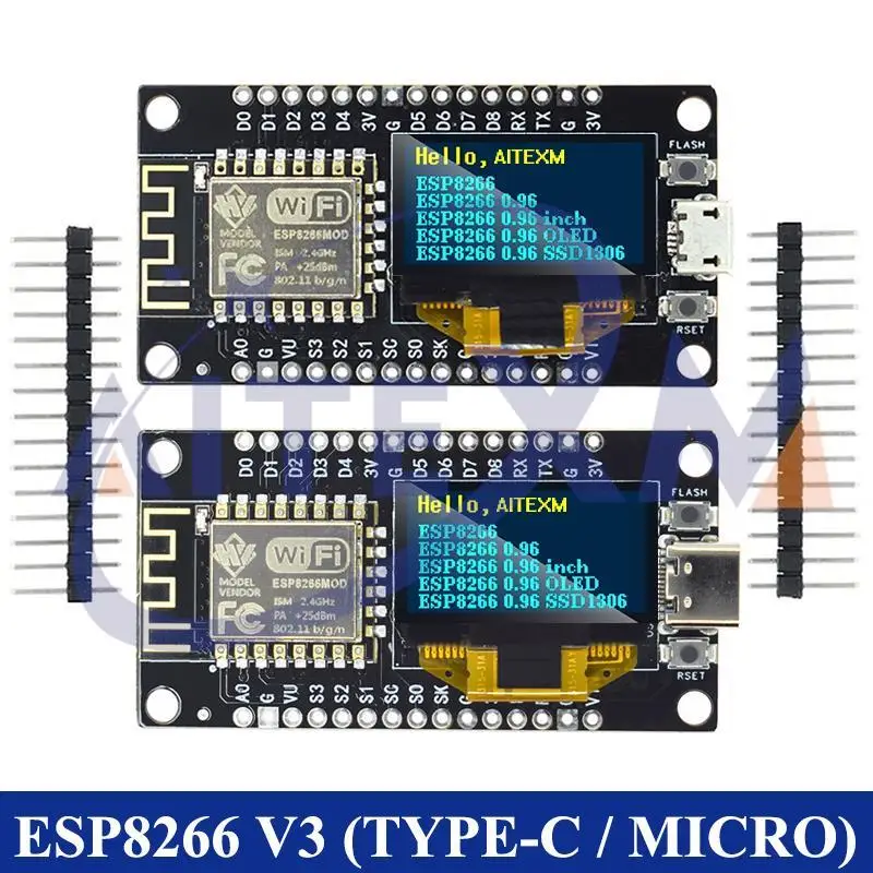 NodeMCU ESP8266 V3 Development Board With 0.96 Inch OLED Display CH340 ESP-12F WiFi Module TYPE-C USB For Arduino/Micropython