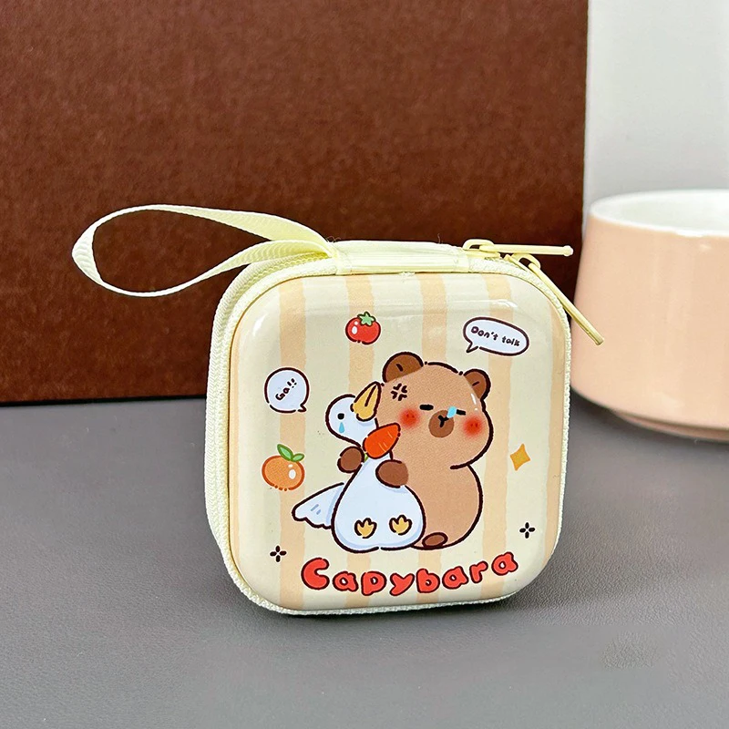 

Cute Cartoon Zipper Tinplate Coin Purse Capibala Mini Change Bag Portable Headphone Bag Cute Kids Capybara Coin Key Bag