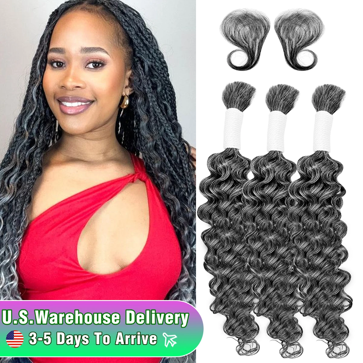 12A Deep Wave Highlight Sliver Grey Human Hair Bundles Brazilian Hair Bundles Highlight Human Hair Quick Weave Hair Extension