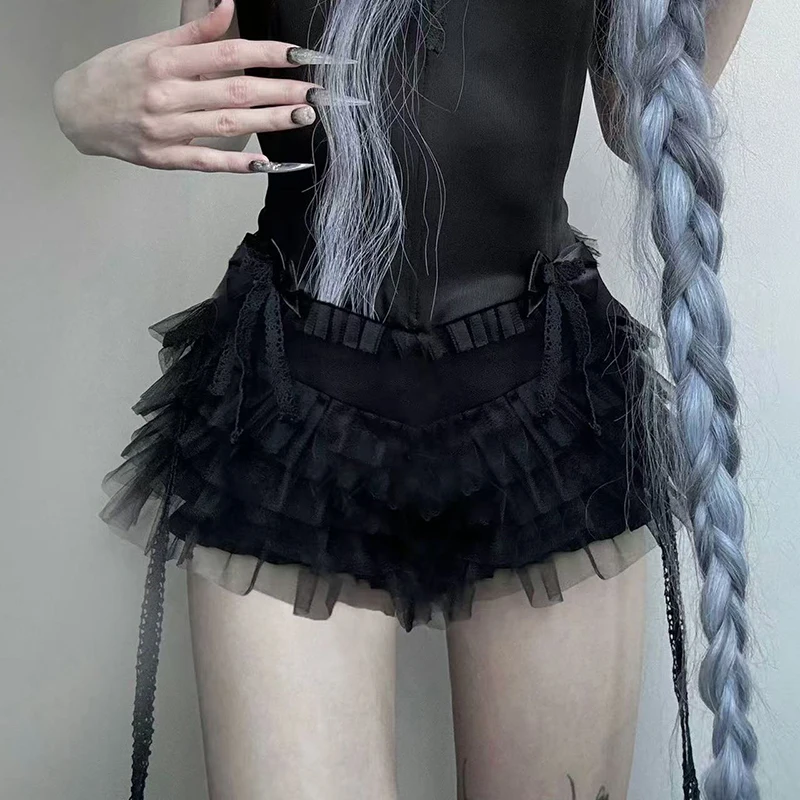 Gothic Lace Patchwork Skirts Women Y2K Sexy Low Waist Streetwear Mini Shorts Skirts Fashion Dark Academic All Match Tutu Skirts