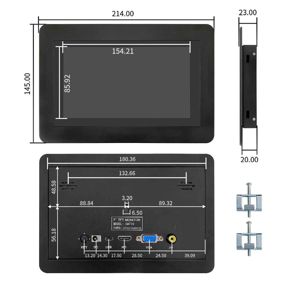 AV/DC/HDMI interface 7-inch high-definition industrial touch display screen, suitable for CNC machine tool equipment display