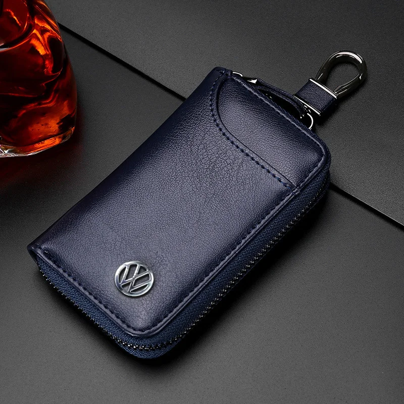 Leather Car Key Protector Bag Key Holder Keyring Wallet Zipper Bag For Volkswagen Tiguan VW GTI TOURAN Polo 3GD 853 601 B Jetta