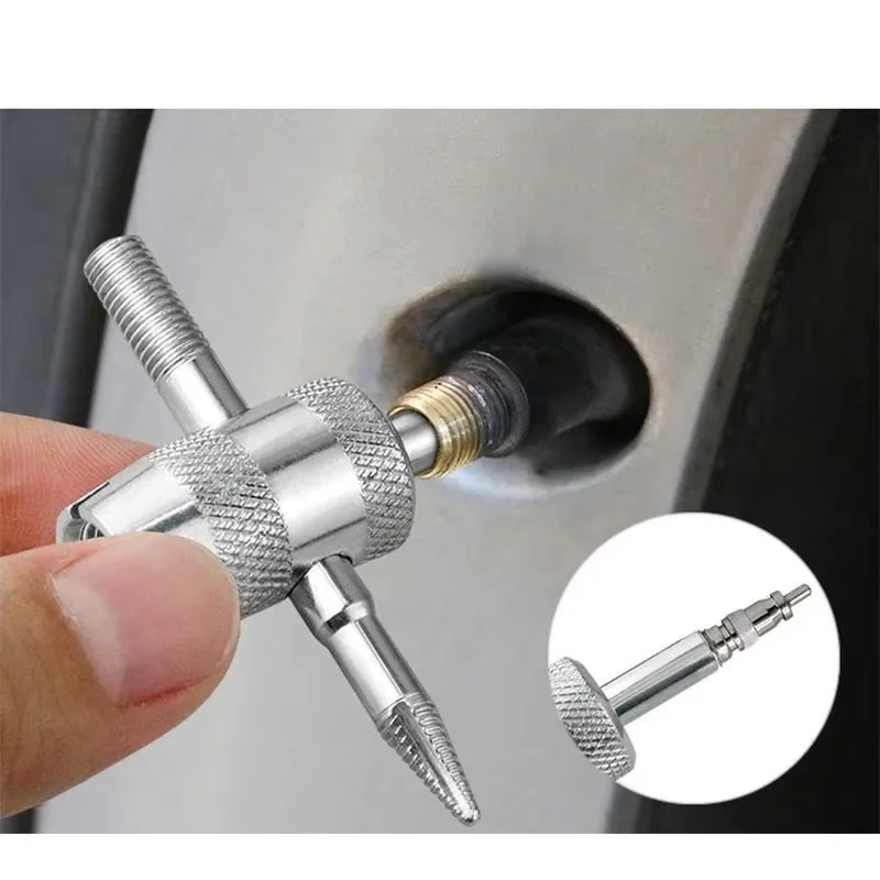 4 In 1 Valve Core Wrench 45# Steel Tire Valve Stem Remover Installer Tool For Car Motorcycle Bicycle Electric Vehicle Repair