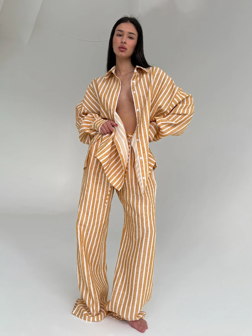 Marthaqiqi مخطط الإناث قمصان النوم دعوى طويلة الأكمام منامة بدوره إلى أسفل طوق ملابس خاصة السراويل الشتاء ملابس نوم نسائية غير رسمية مجموعة