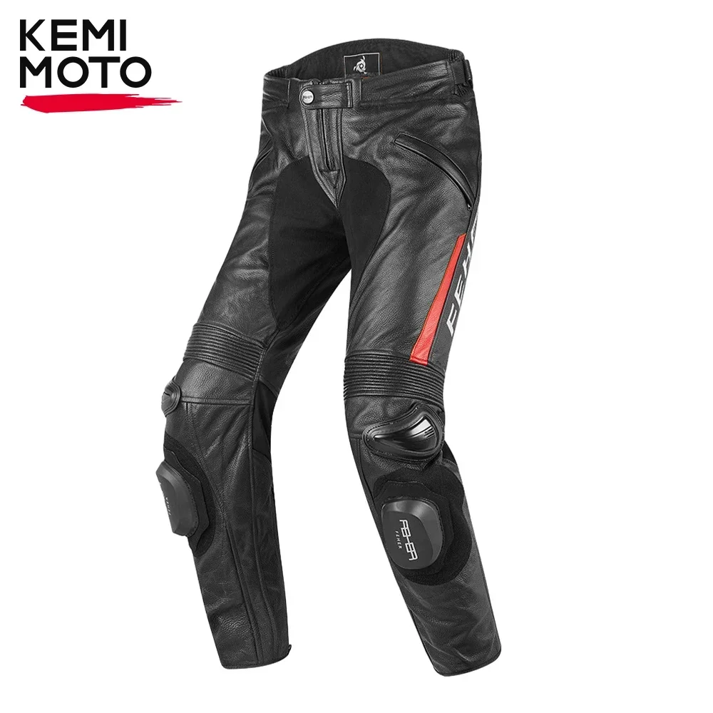 Leather Trousers Men Motorcycle Cycling Pants Cowhide Anti-fall Waterproof Wear-resistant  Racing CE Protective Gear for Riding