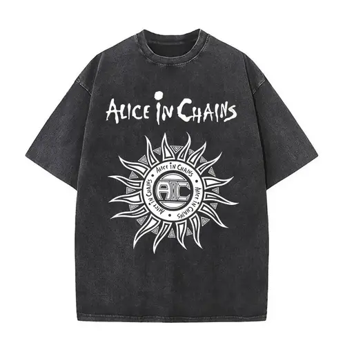 Imagen 2 del producto Novedad en Top & Tees, Camisetas para hombre, Camisetas de banda de Rock Alice in Chains, camiseta Vintage lavada por suciedad de manga corta con cuello redondo Y2k