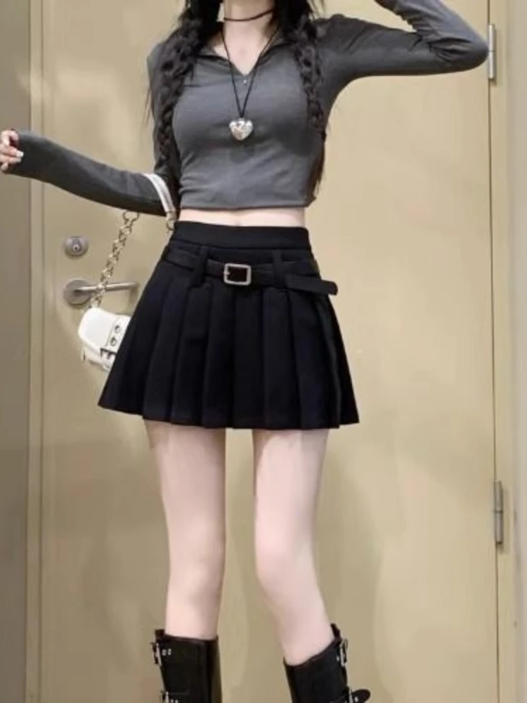 

Spicy Girl Pleated Mini Skirt Summer Slimming Belt Waist A-line Shorts Skirts Women Casual All Match Solid Streetwear