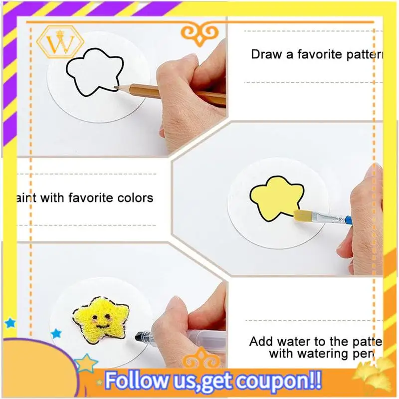 A01K-60 Pcs Foam Texture Paper 3D Drawing Magic Canvas Sponge With Water Brush For Acrylics Painting DIY 3D Drawing