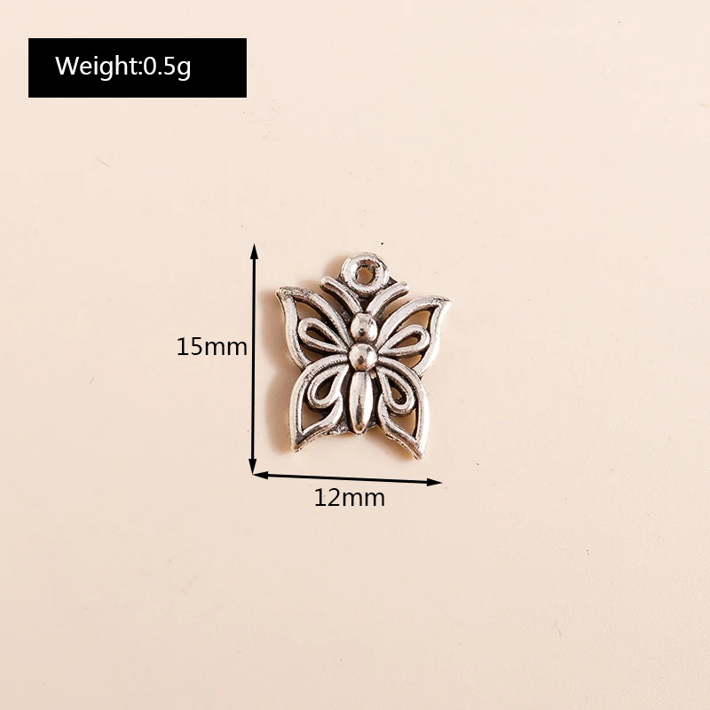 Leslie 50 Stück 12*15mm Legierung Tibetisch Silberfarbene Schmetterlings-Anhänger für DIY Schmuckherstellung Armband Halskette Zubehör – Detail 2
