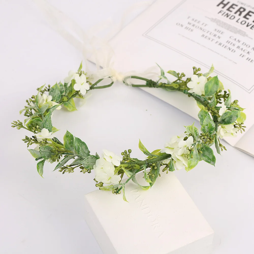 Fashion Women\'s Hawaiian Wreath Bridal Bridesmaid Headwear Flower Hairband Green Leaf Headband Girls Floral Crown Ornament