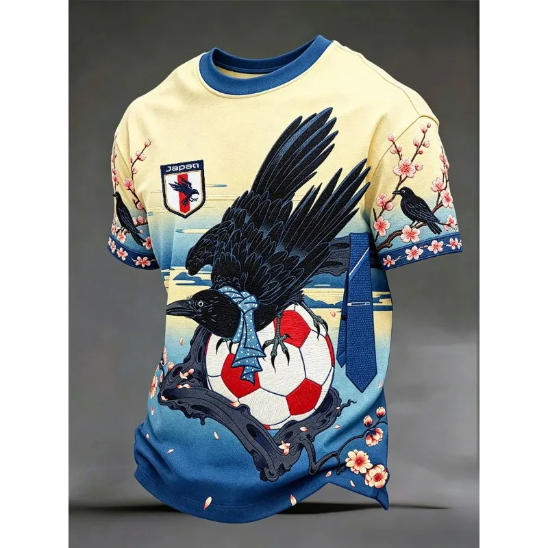 Football Jersey 3D Japanese Golden Dragon Print Unisex Blue Cloud Wave Graphic Short Sleeve Japan Fan Game Day Casual Street Tee