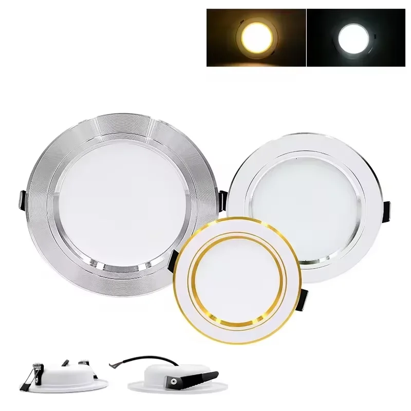 Downlight LED 12V 24V 110V 220V Spot Trzy kolory 5W 9W 12W 15W 18W Wpuszczone w światło sufitowe LED Zimna ciepła biała lampa Szybka dostawa 6-8 dni