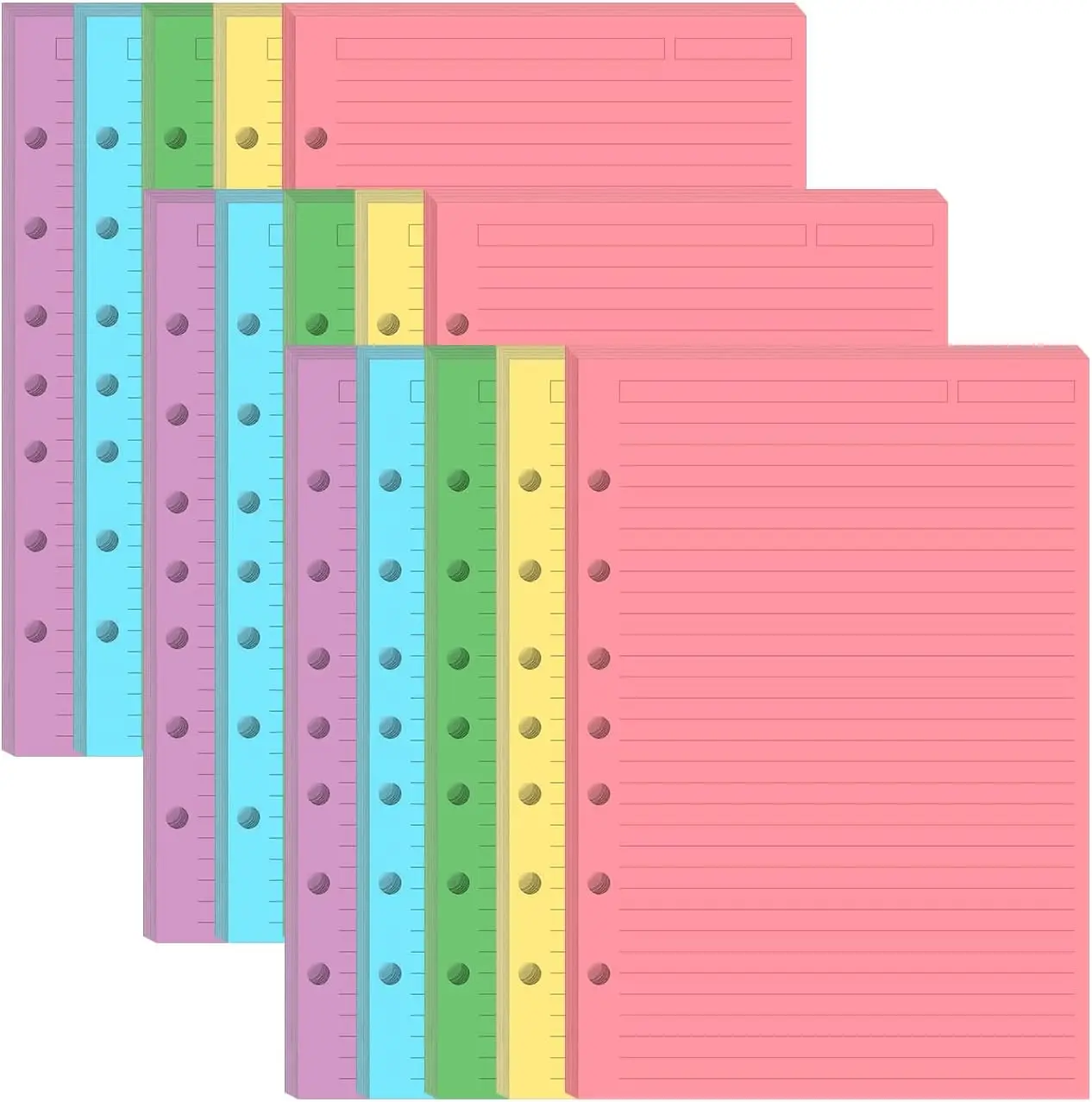 

Mini Binder Lined Paper 5.8x8.5 Inches 300 Sheets for 3 or 7 Ring Binders, 60 Sheets Per Color, Desk Size 4