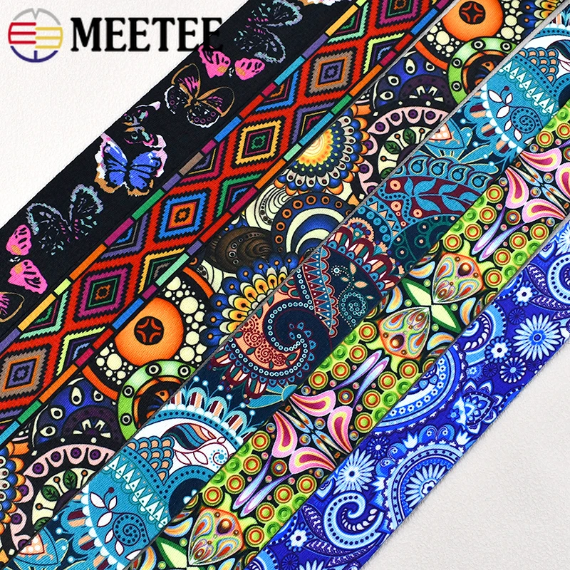 1/2Meters Meetee 38/50mm Ethnic Nylon Webbing Tapes Jacquard Ribbon Bag Strap Belt Decor Satin Tape Lace Trim Sewing Accessories