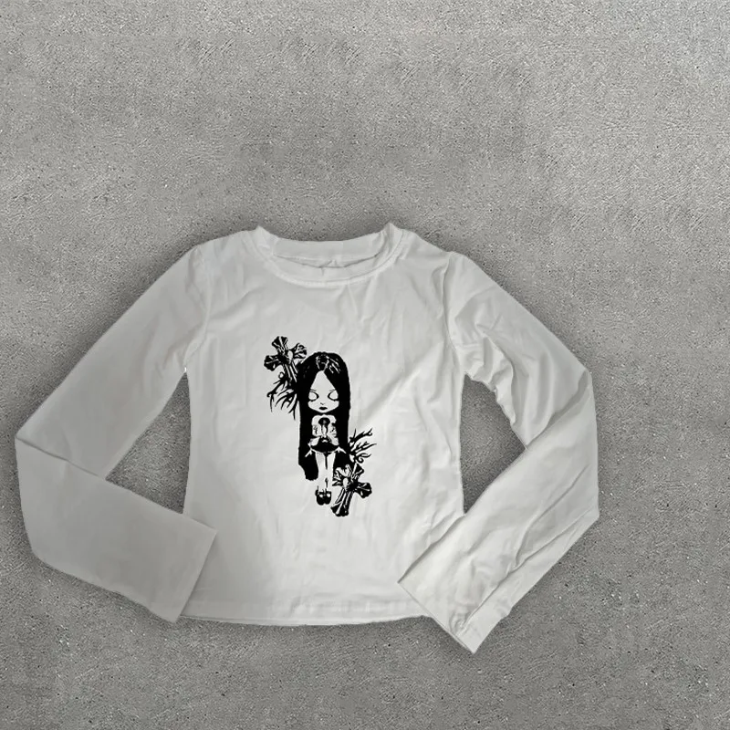 Vintage Funny Little Witch Anime Print Tees For Women Slim Fit Crop Tops Spical Girls Y2K Casual And Sexy Sling Vest Streetwear