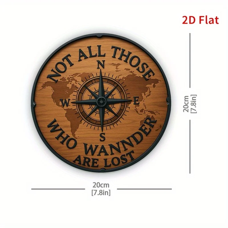 2D Flat, Large Vintage Compass Metal Wall Sign 