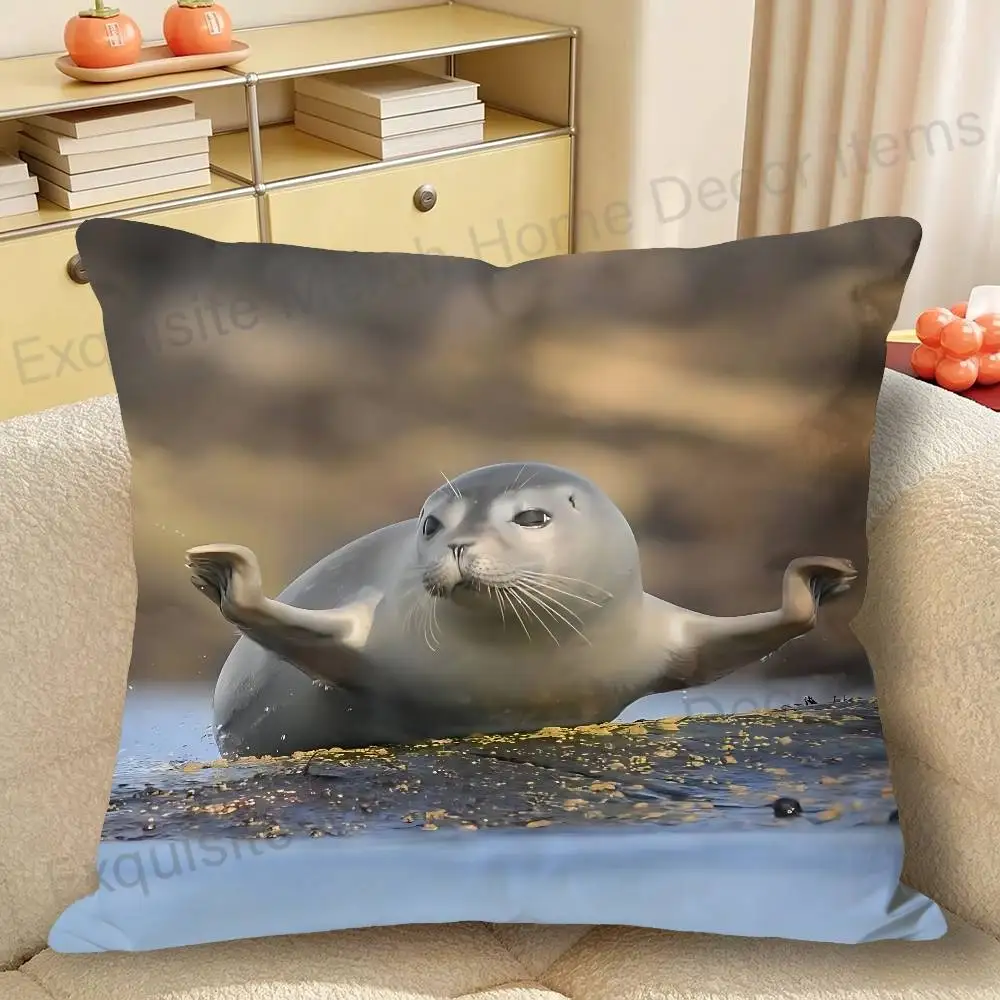 S-Seal Sea Polyester Printed Pillow Cover Square 30 40 45 50 60 65 cm Soft for Sofa Bed Car Home Decor