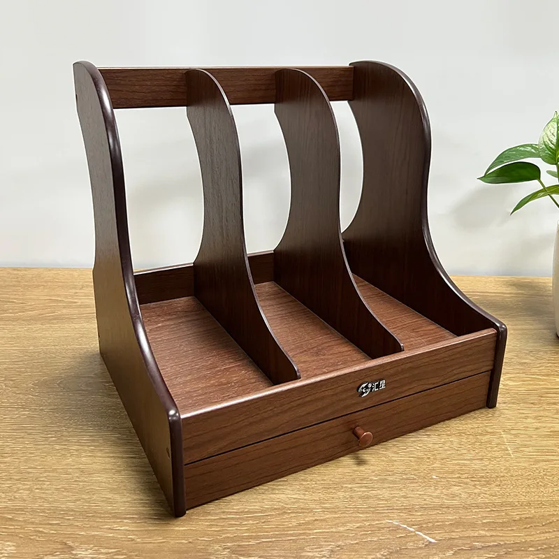 

Three-Column Wooden File Organizer, Desktop File Storage Cabinet, Office Book & Stationery Storage Stand