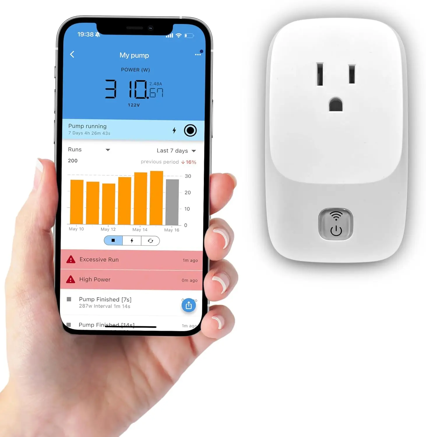 

WiFi Sump Pump Monitor & Protector - No Sensors, Real-Time Alerts to Your Mobile Device: Prevent Pump Burnout, Over-Cycling