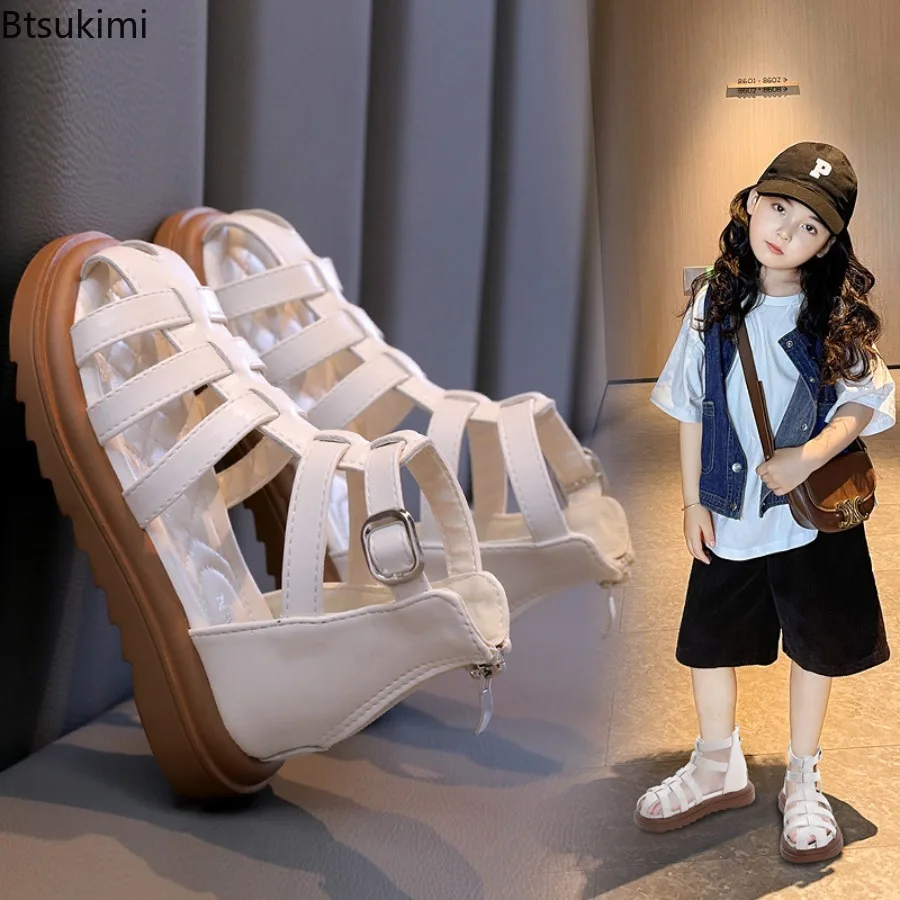 2026 Summer Children Rome Sandals High-top Baotou Kids Girls Sandals Baby High Quality Comfortable Flat Cut-Outs Beach Sandals