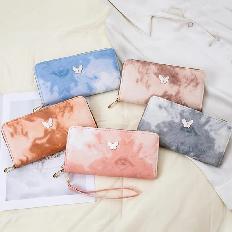 

Women Clutch Money Bag PU Leather Cute Zipper Purse Solid Color Fashion Butterfly Wallet Female Outdoor Bag