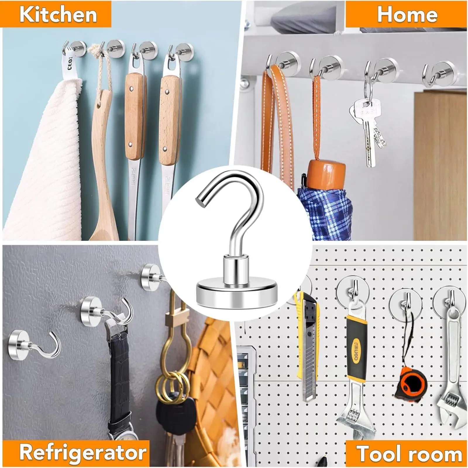 خطافات مغناطيسية، خطافات مغناطيسية شديدة التحمل بوزن 50 رطل للتعليق، خطافات مغناطيسية للمطبخ، المرآب، كابينة الرحلات البحرية، الثلاجة