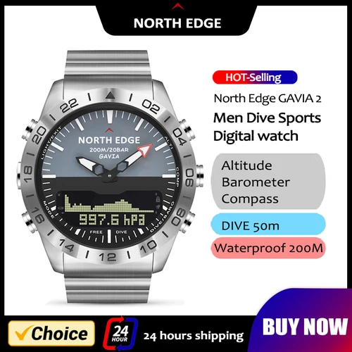 NORTH EDGE Reloj de buceo para hombre Ejército militar Reloj inteligente de acero completo de lujo Brújula Altímetro Barómetro Reloj digital Resistente al agua 200 m