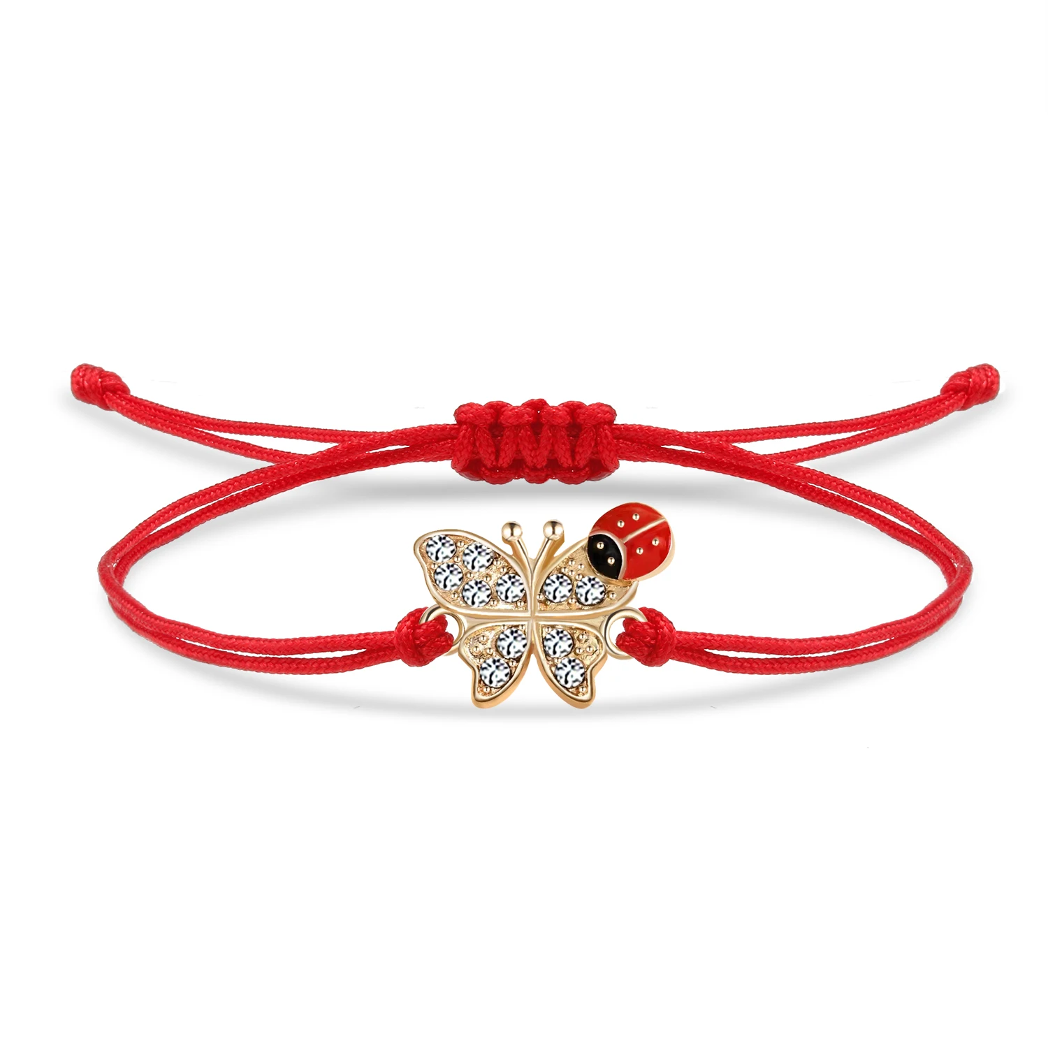 Zinc Alloy Red Enamel Ladybug Cute Butterfly Lucky Charm Bracelet Women 2025 New Fashion Rhinestone Crystal Red String Jewelry